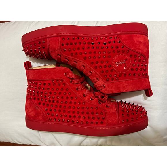 Christian Louboutin Louis Spikes High Top Sneakers Red Suede Mens NIB Size 46 main image 10